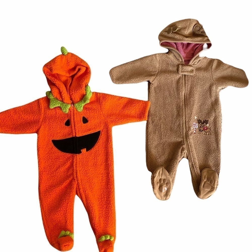 3 Month Pumpkin Fleece Outfit and 6 Month Reindeer Fleece Outfit